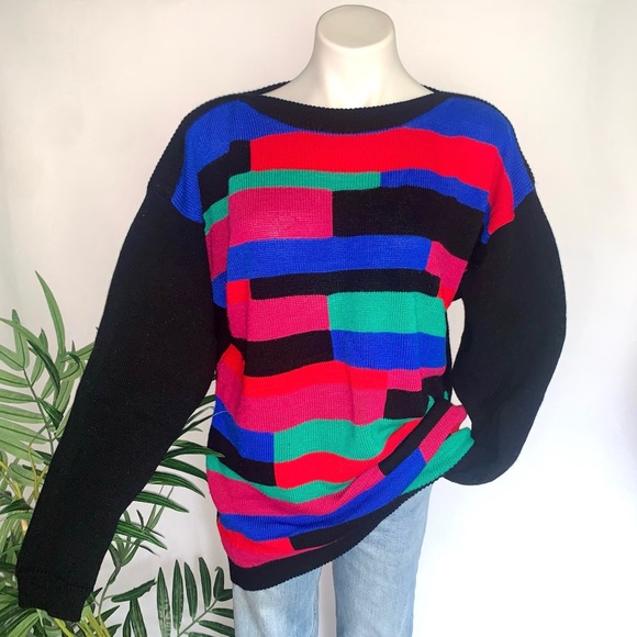 v i n t a g e :: Slouchy Bold Geometric Long Granny Knit Sweater - Picture 7 of 8